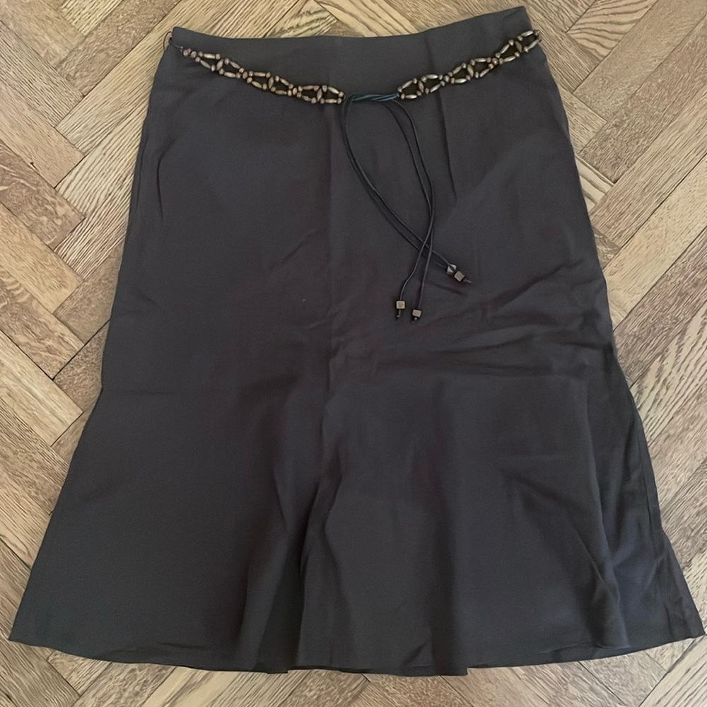 RQT chocolate brown midi skirt with beaded belt